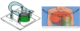 Conceptual drawings of the simultaneous PET/MRI breast imaging system being developed at Brookhaven Lab showing the how the PET insert (green) fits inside the MRI scanner and how it will be used with breast cancer patients.