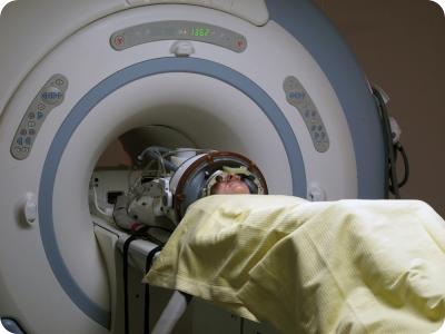 A patient has been prepared for neurosurgery with transcranial MR-guided High-Intensity Focused Ultrasound (HIFU). Credit: MR Center, University Children's Hospital Zurich