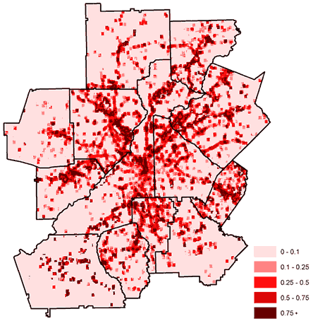 “Density and street connectivity also matter, but mixed use is the most important factor relating to physical activity and obesity,” Frank said. “People need destinations to walk to.” But Frank also notes that density is required to create the demand for local retailers and other commercial activities to survive.