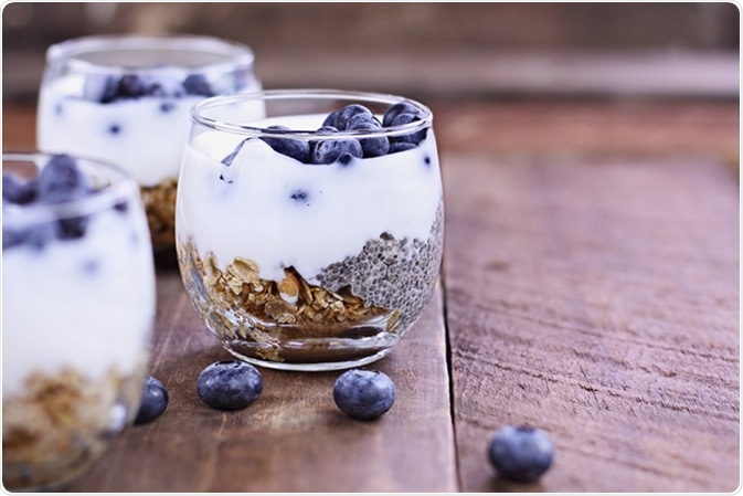 Kefir yogurt and chia parfaits. Kefir is rich in probiotics. Image Credit: Stephanie Frey / Shutterstock