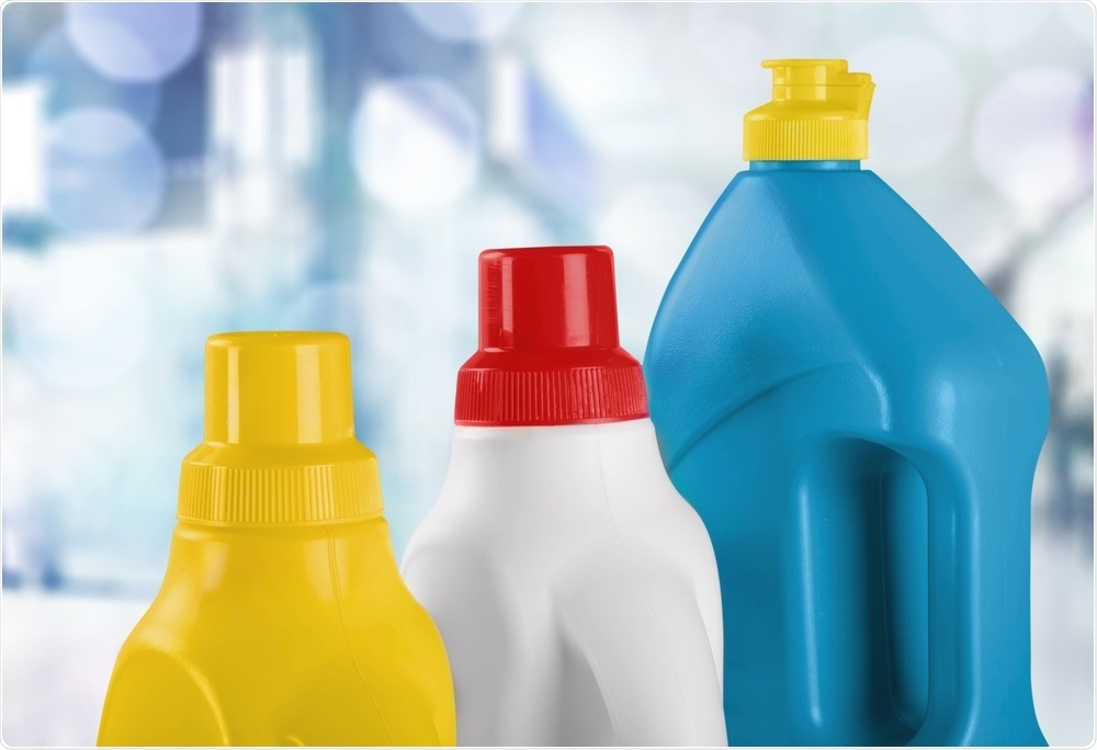 Bottles of household bleach