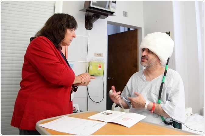 Epilepsy patients with inserted electrodes often undergo cortical stimulation, a procedure that applies electrical current to the brain to map brain function but also to induce seizures for better understanding of the epileptic network. Image Credit: The Neuro Epilepsy patients with inserted electrodes often undergo cortical stimulation, a procedure that applies electrical current to the brain to map brain function but also to induce seizures for better understanding of the epileptic network. Image Credit: The Neuro