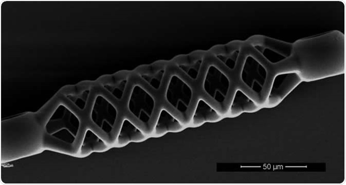 This microstent is just 50 micrometers (0.05 mm) wide and half a millimeter long. Image Credit: De Marco et al, Adv Mater. Techn. 2019; ETH Zurich
