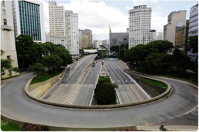 Sao Paulo, SP / Brazil - March 22, 2020: Empty streets and avenues are seen in downtown São Paulo, Brazil. Image Credit: Nelson Antoine / Shutterstock