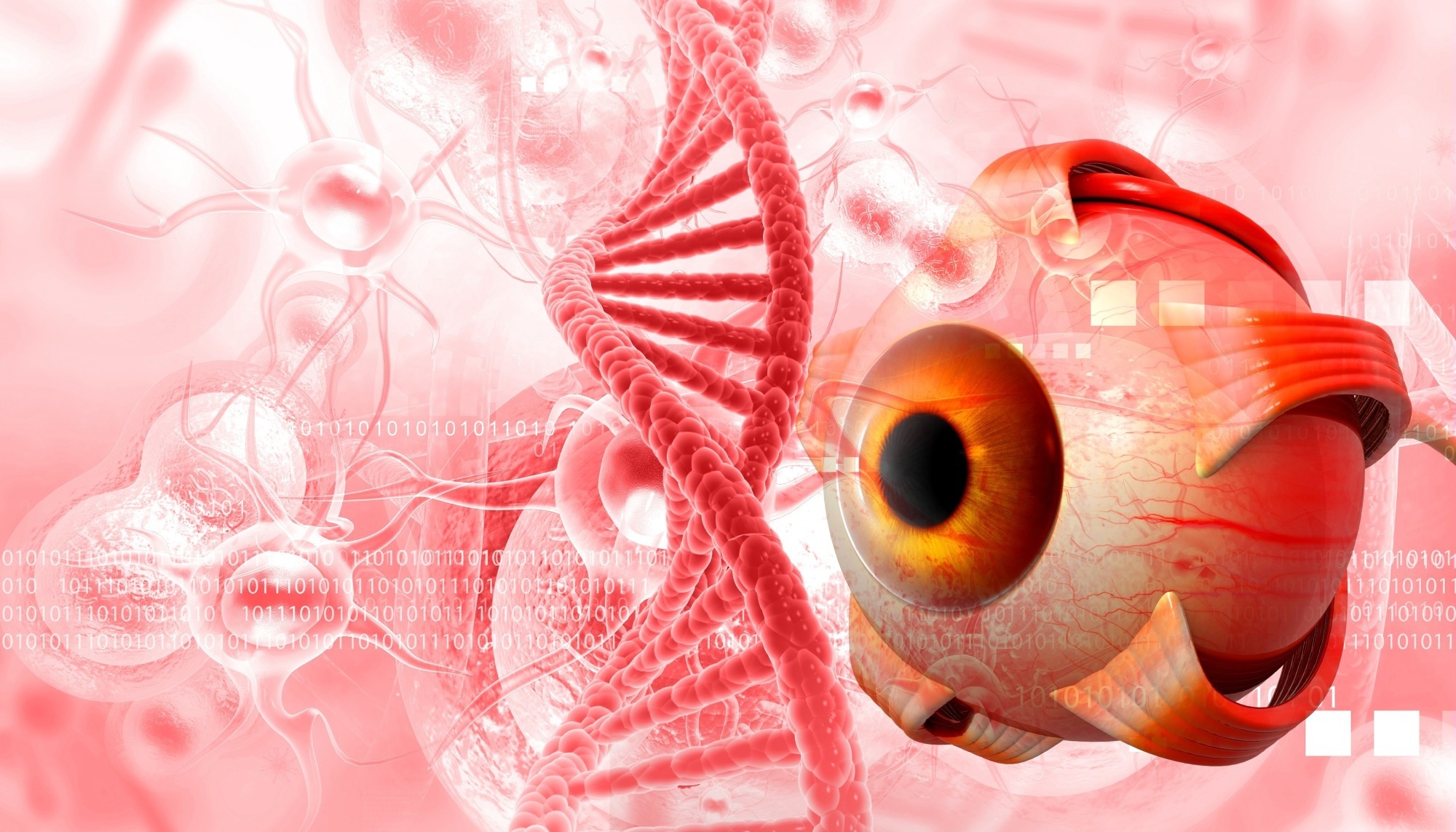 Human eye anatomy on modern scientific background. 3d illustration