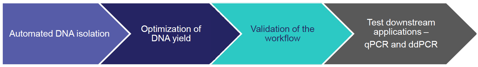 Method workflow: automated DNA isolation; DNA yield optimization; workflow validation; downstream application testing.