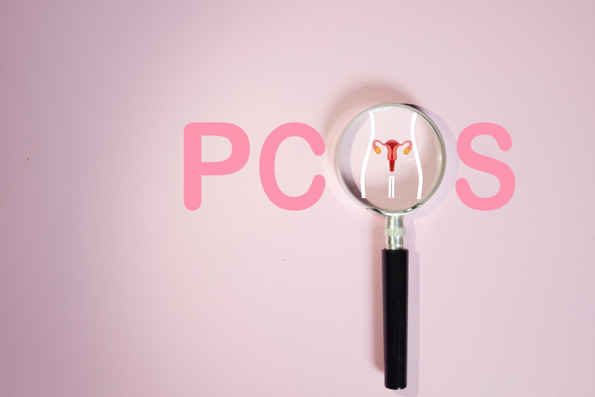 PCOS in letters with magnifying glass over O