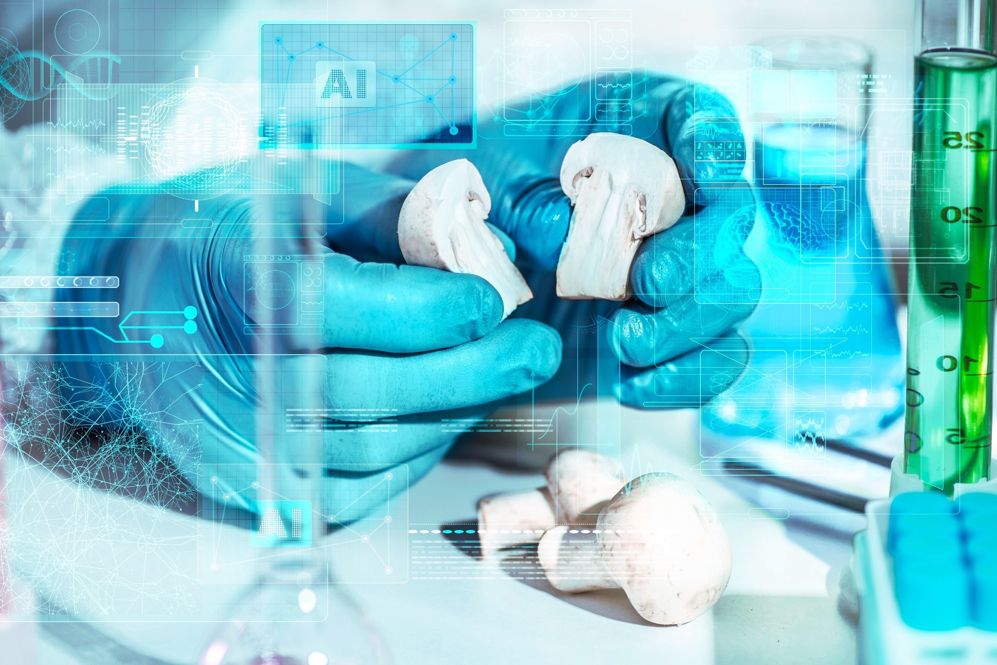AI mushroom lab inspection concept