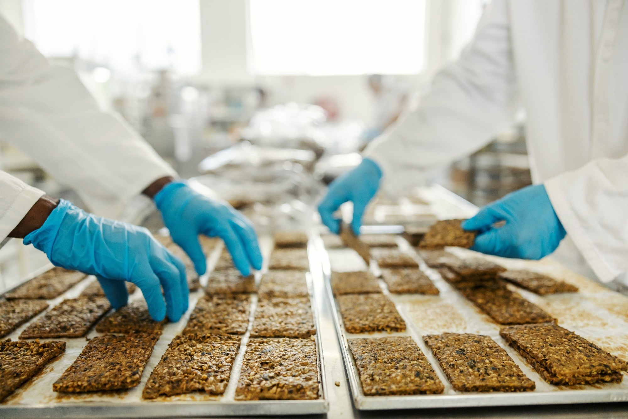 Cropped picture of food factory workers