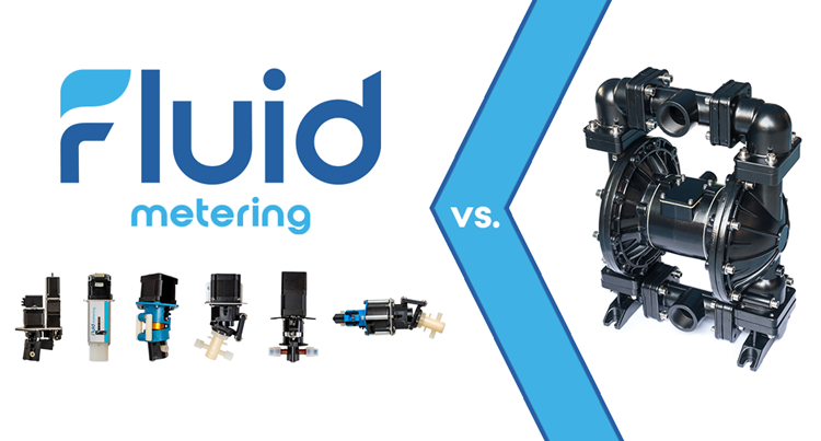 Fluid Metering graphic with logo and images of diaphragm and FM pumps.