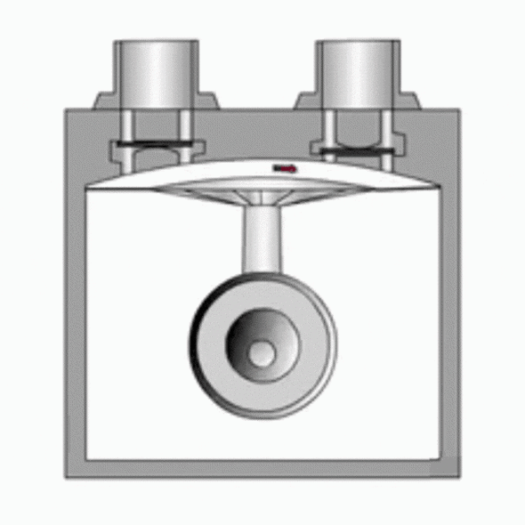 Fluid metering graphic of pump flow motion.