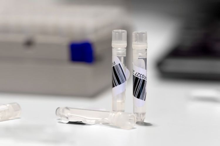Vials with barcode stickers attached