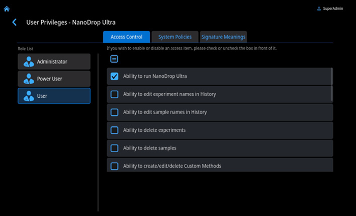 User Privileges section