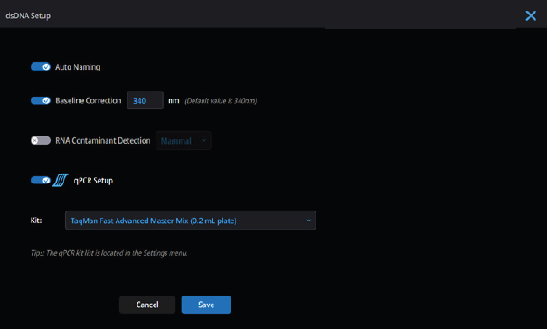 Recipe calculator (qPCR Setup) is enabled in the experiment settings