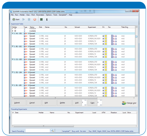 In this example, IconNMR is running the four standard screening experiments for each of the 61 cocktails in presence of the target