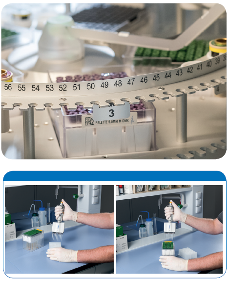 The SampleJet’s 96-tube rack is compatible with standard liquid-handling equipment for sample preparation.