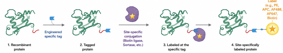 Site-specific labeling strategy for recombinant proteins