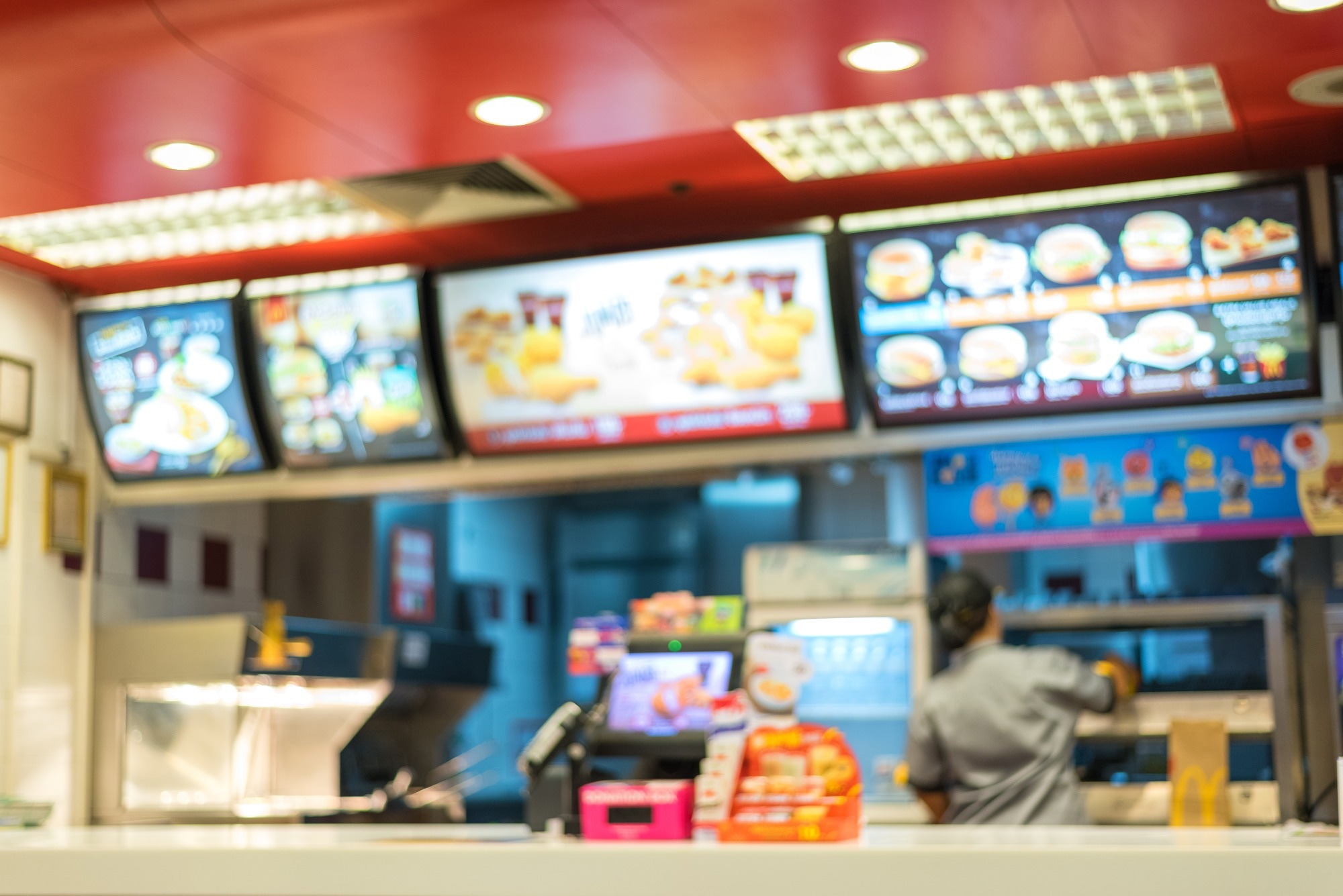 Abstract blur background in front of the fast food shop